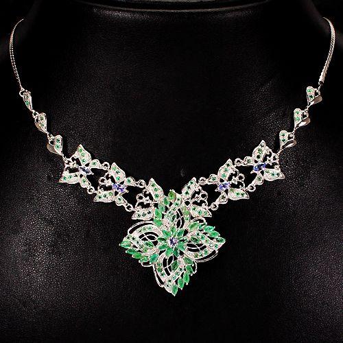 【現(xiàn)價再打8折特惠】天然祖母綠坦桑石925銀鍍14K金項鏈