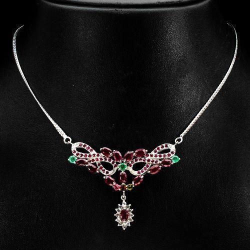 【現(xiàn)價(jià)再打8折特惠】天然紅寶石祖母綠925銀鍍14K金項(xiàng)鏈